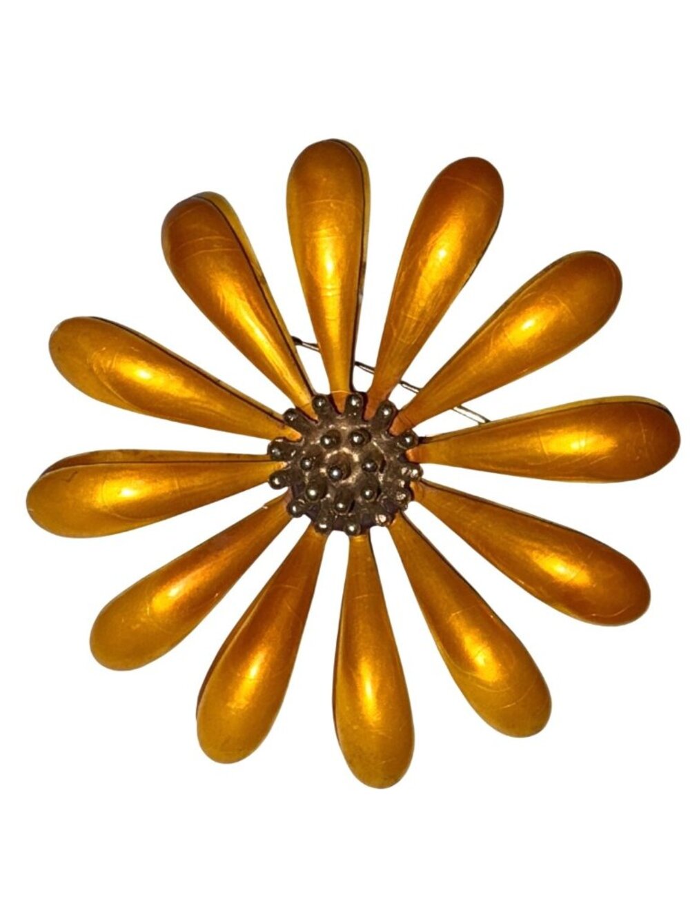 Vintage Gold-Tone Daisy Flower Brooch Pin Yellow Enamel Petals & Retro Stl READ